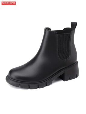 Girls Ankle Boots Kids Chunky Chelsea Booties PU Leather Non-Slip